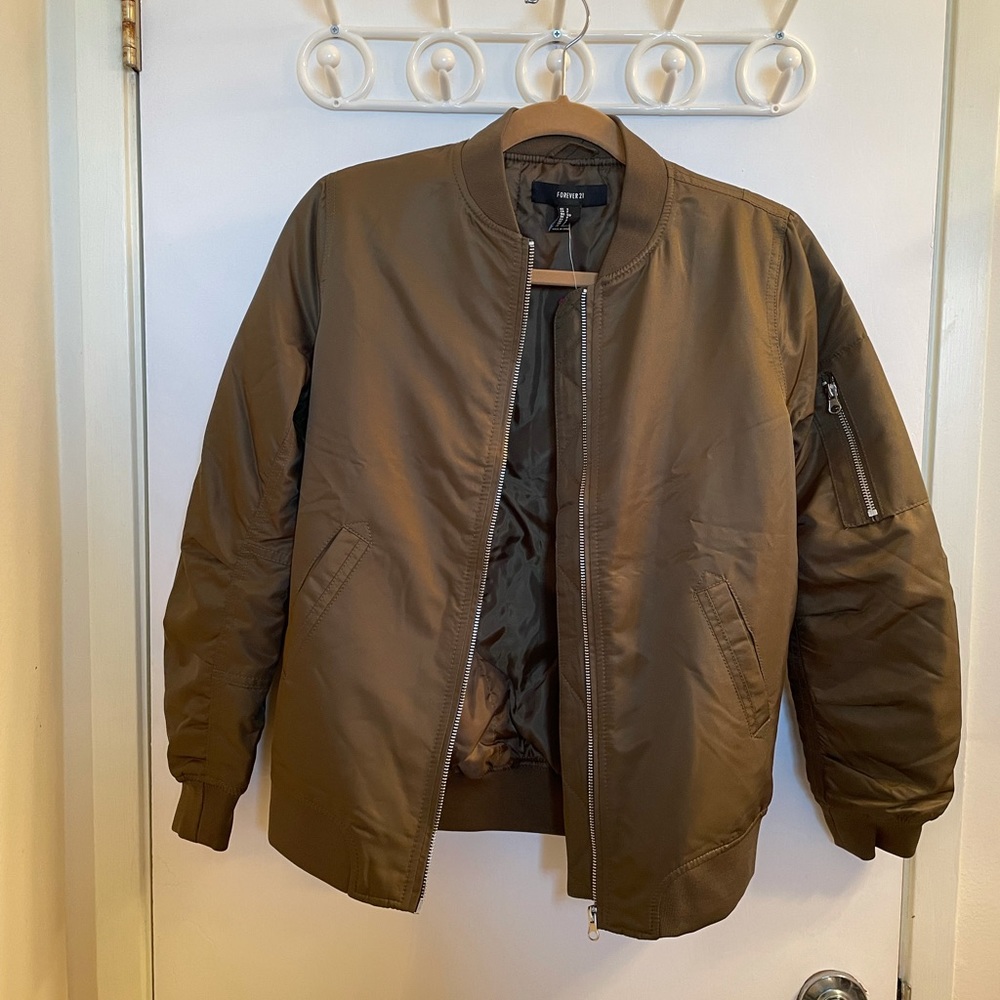 Utility green bomber jacket